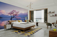 A contemplative flower mountain wallpaper mural for a feature wall.

