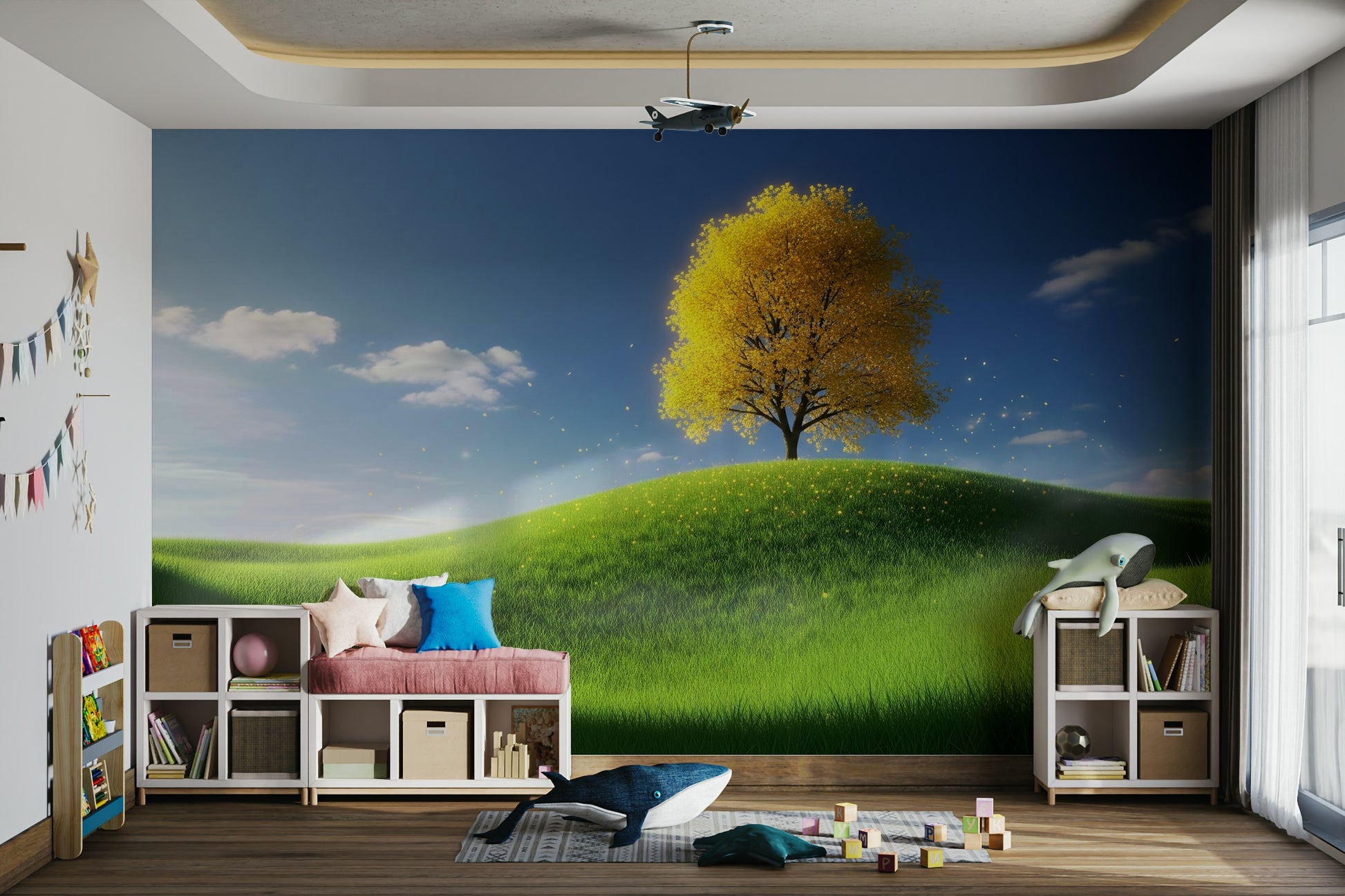A beautiful panoramic view wall mural for a living room.

