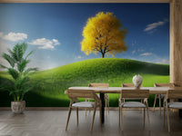 A contemplative forest light wallpaper mural for a feature wall.

