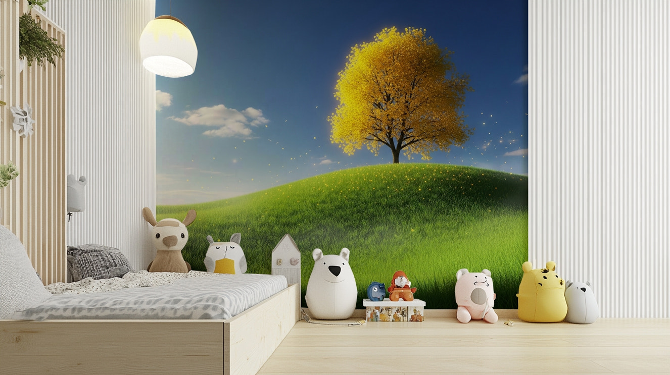 A beautiful golden forest wallpaper mural for a modern home.

