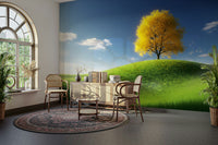 A graceful subtle leaf wall mural in warm, golden tones.

