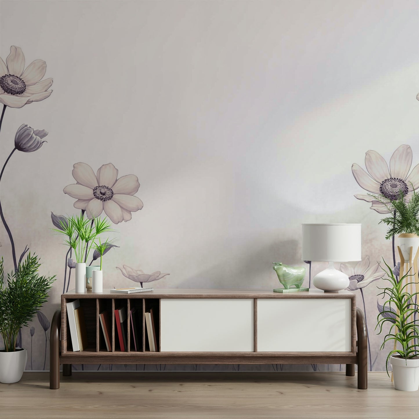 A contemplative flower field wallpaper mural for a feature wall.

