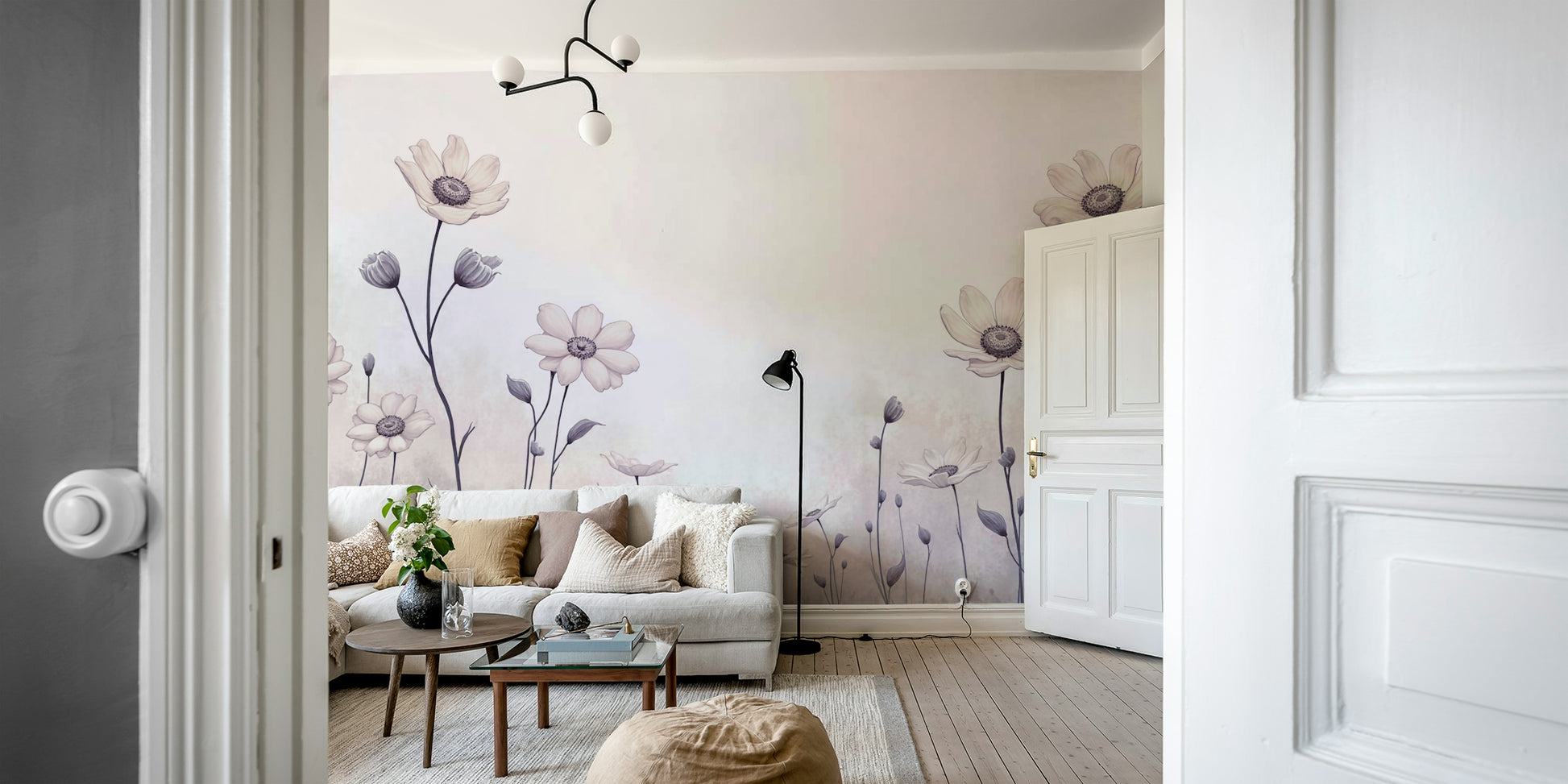 A beautiful modern art wall mural of daisy flowers.

