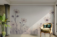 A peaceful natural field mural on decorative wallpaper.

