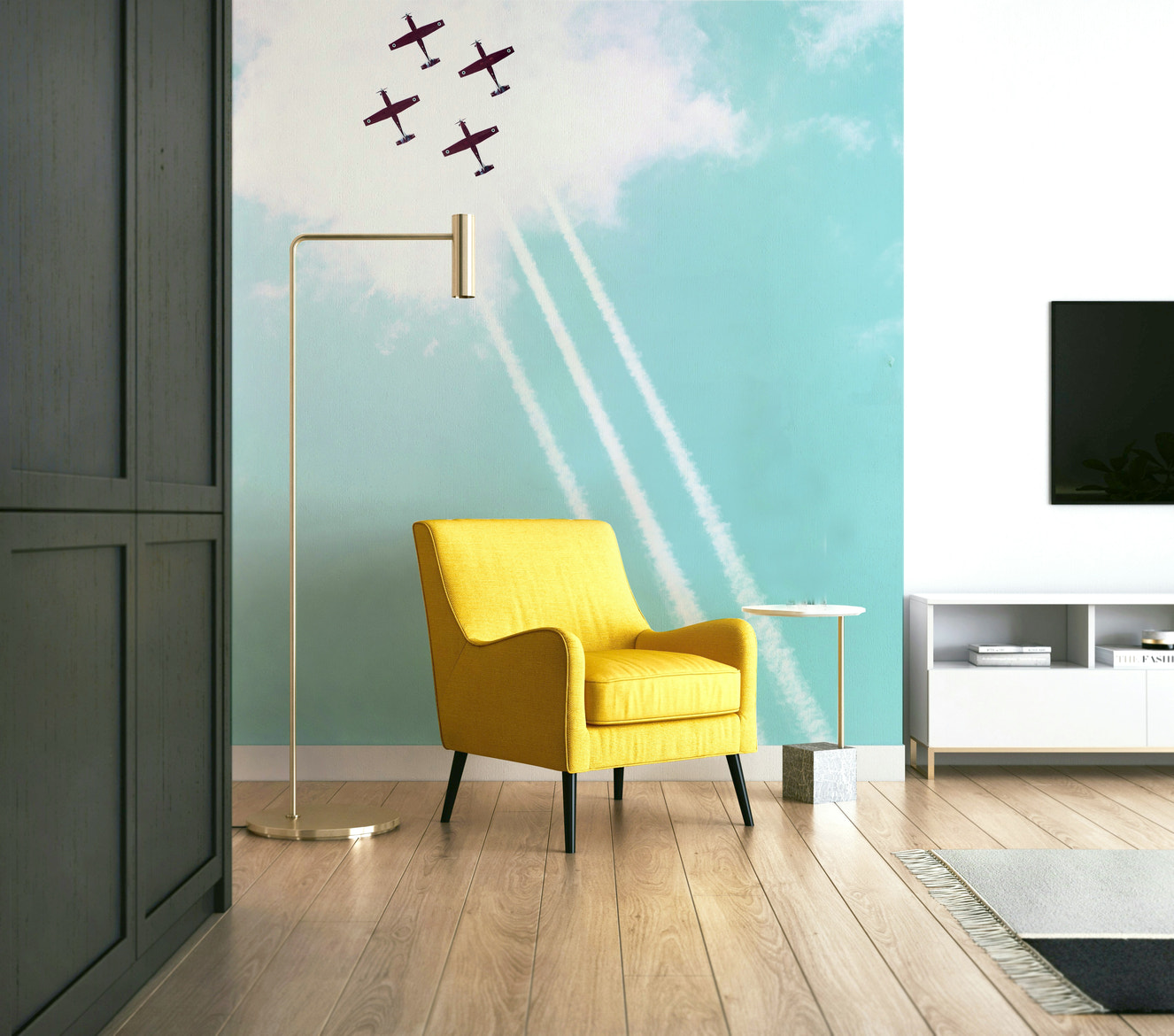 A beautiful vintage aircraft wallpaper mural for a modern home.

