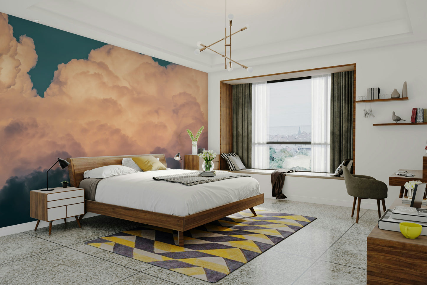 A tranquil white cloud wall mural for your decor.

