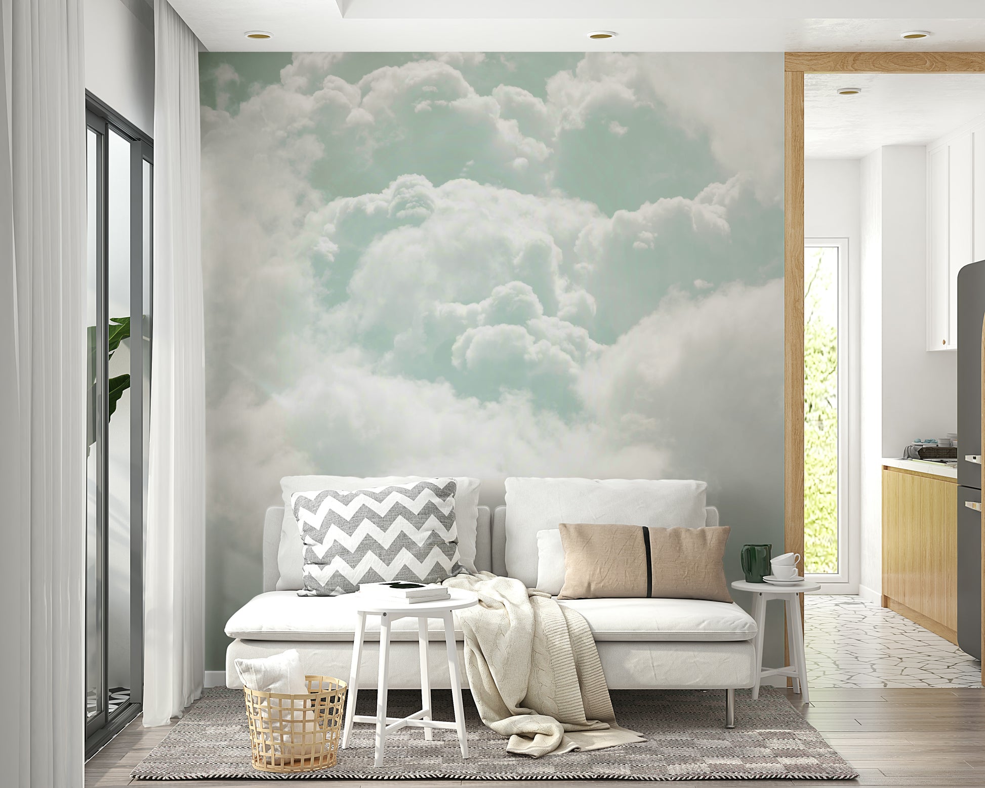 A beautiful modern sky wall mural for a living room.

