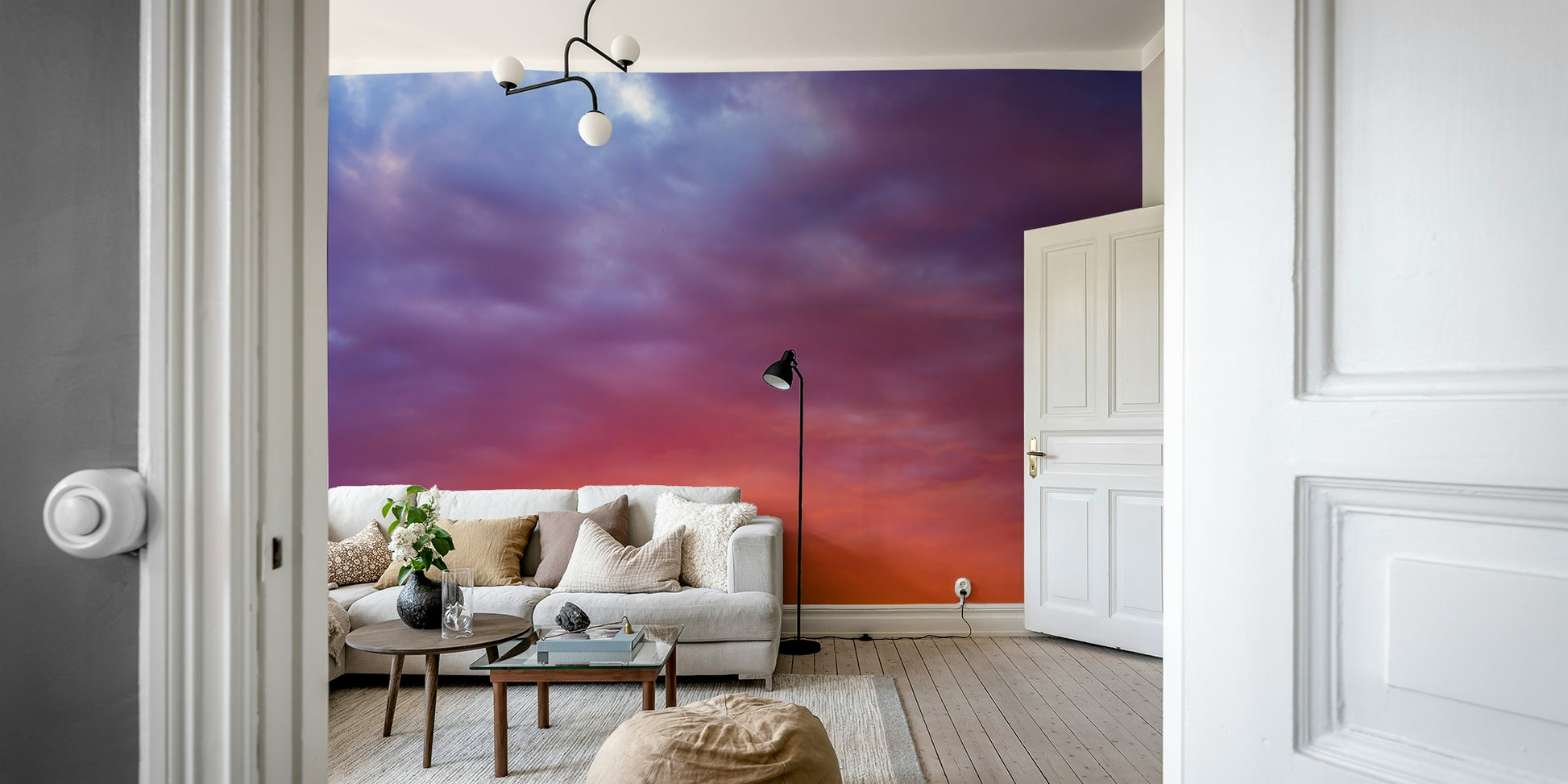 A graceful subtle color wall mural in warm, natural tones.

