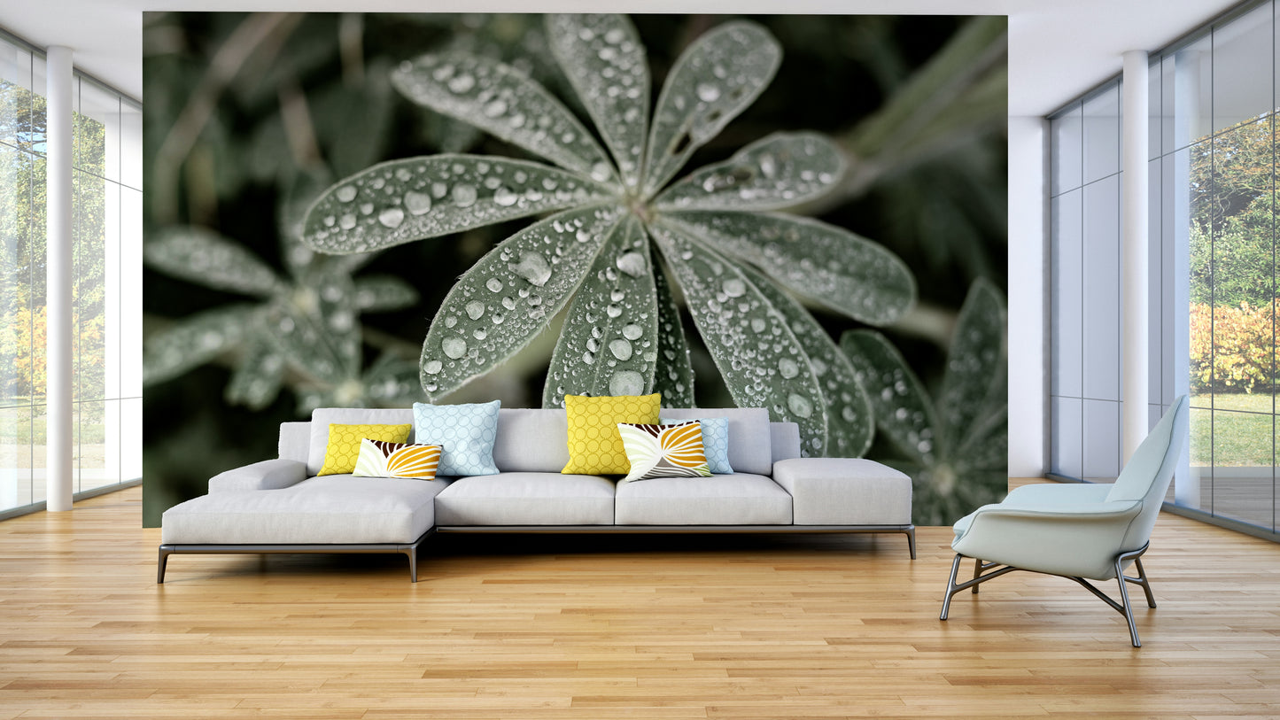 A graceful subtle pattern wall mural in cool, natural tones.

