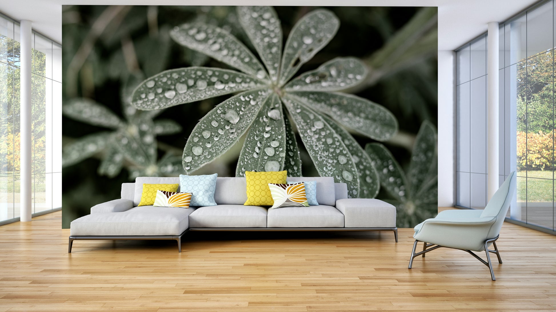 A graceful subtle pattern wall mural in cool, natural tones.

