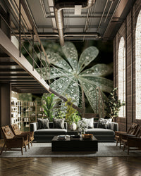 An artistic floral field mural on minimalist wallpaper.

