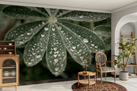 A graceful subtle bloom wall mural in cool, natural tones.

