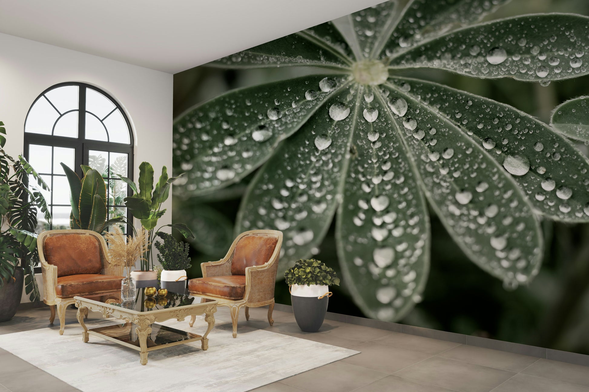 A beautiful serene floral wallpaper mural with blue lupine.

