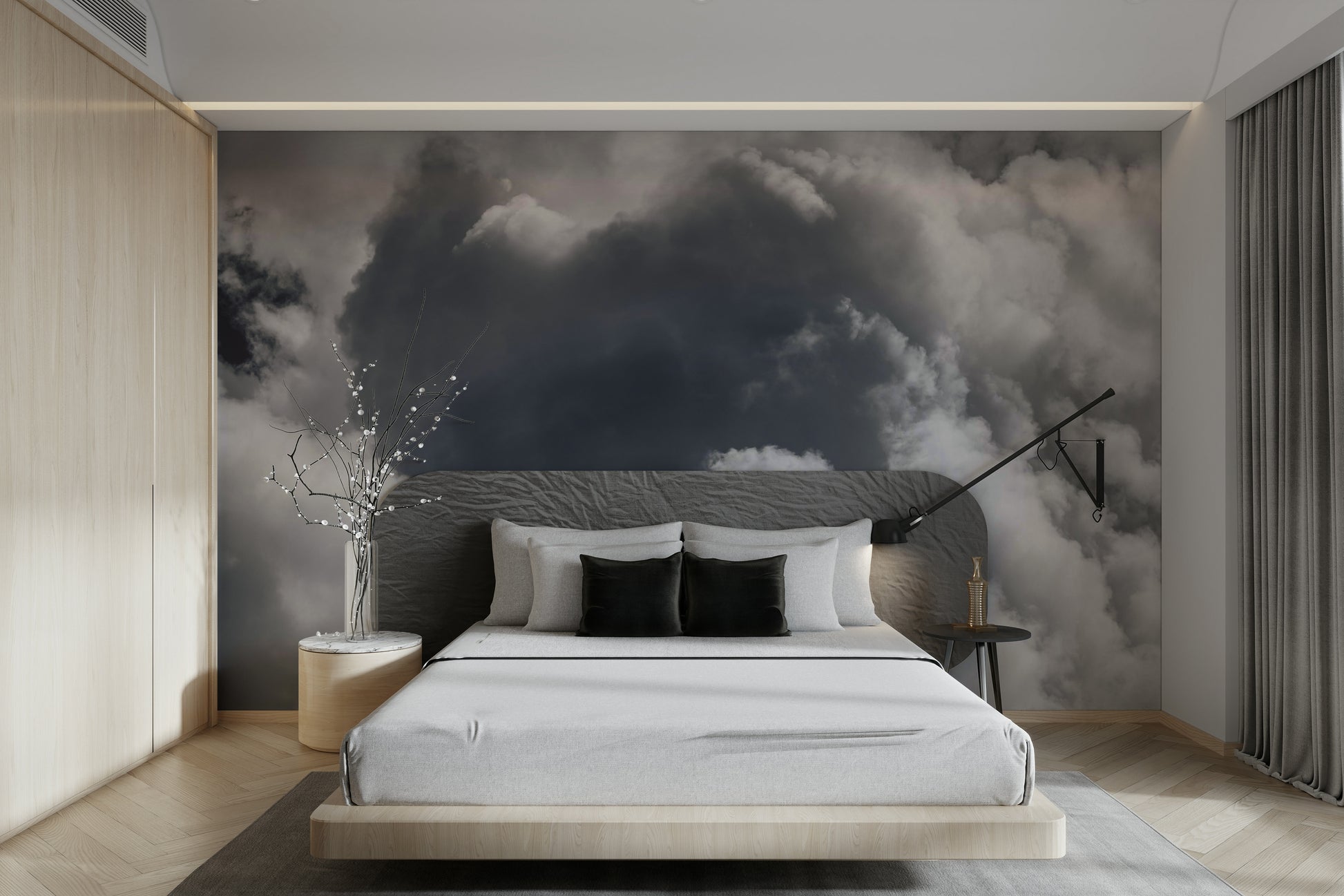 A calming serene sky wallpaper mural that defines a space.

