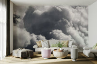 A peaceful open sky mural on decorative wallpaper.

