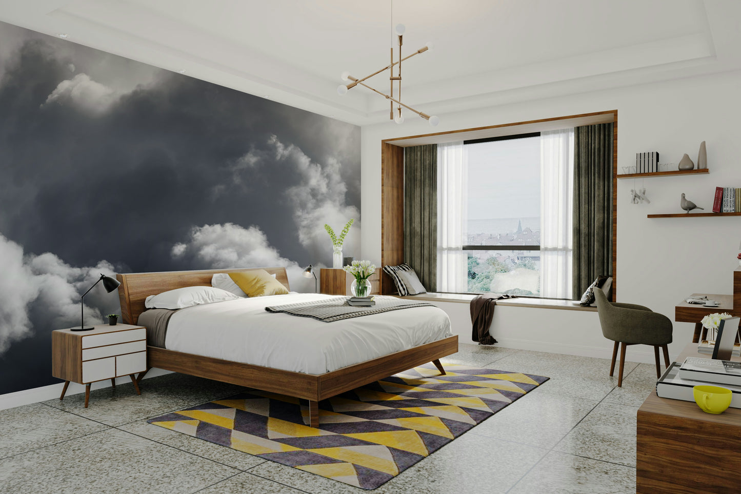 A beautiful modern sky wall mural for a living room.


