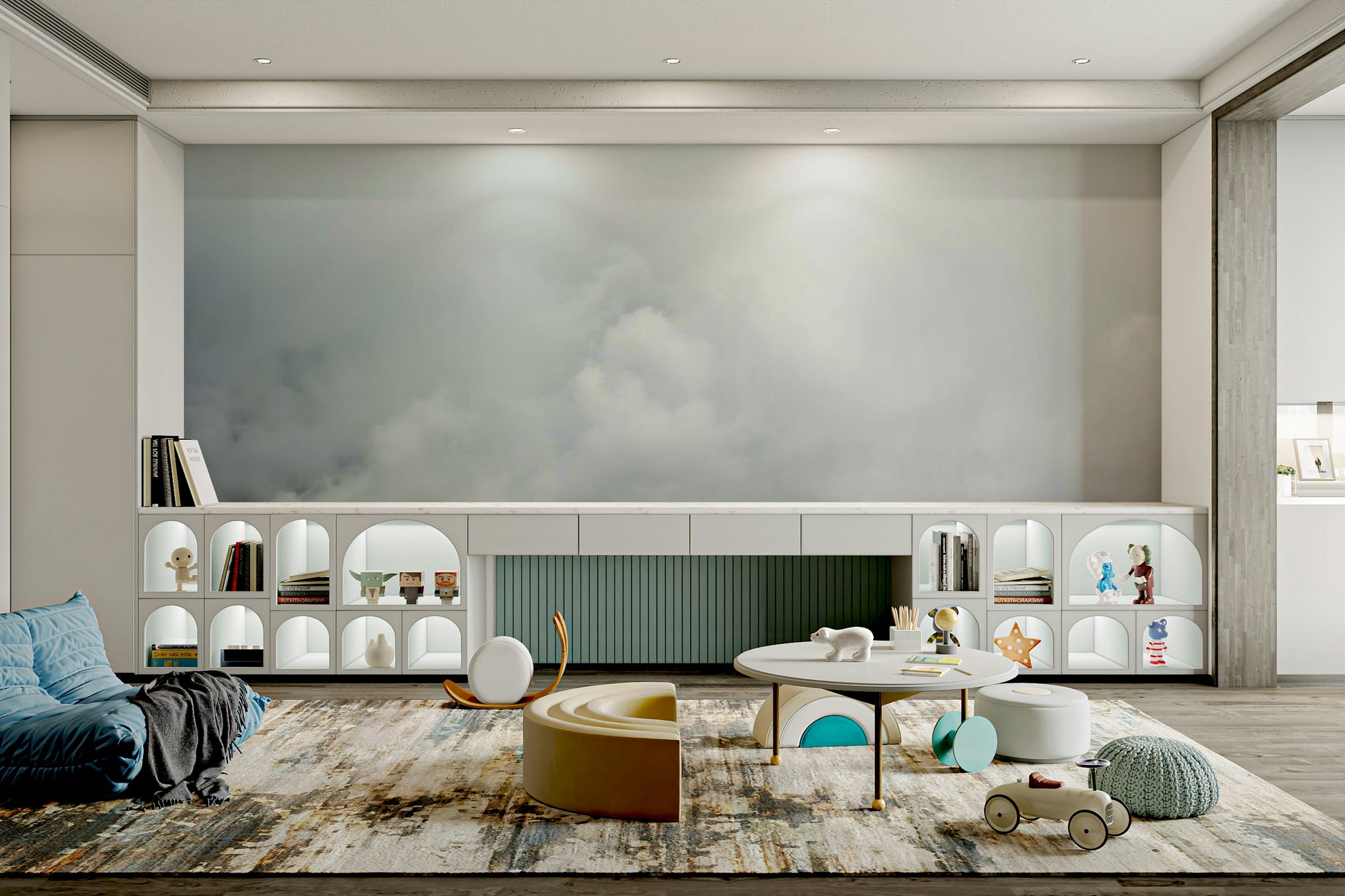 An artistic natural reserve mural on minimalist wallpaper.

