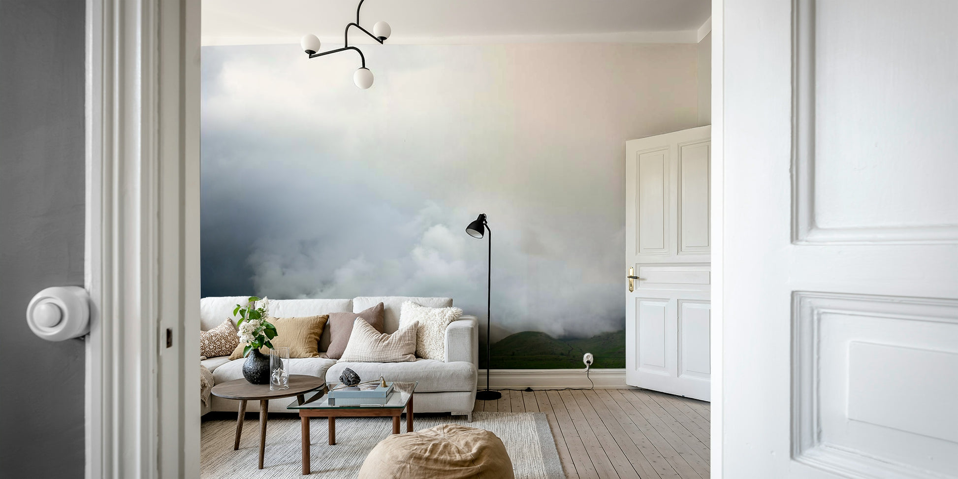 A calming serene valley wallpaper mural that defines a space.

