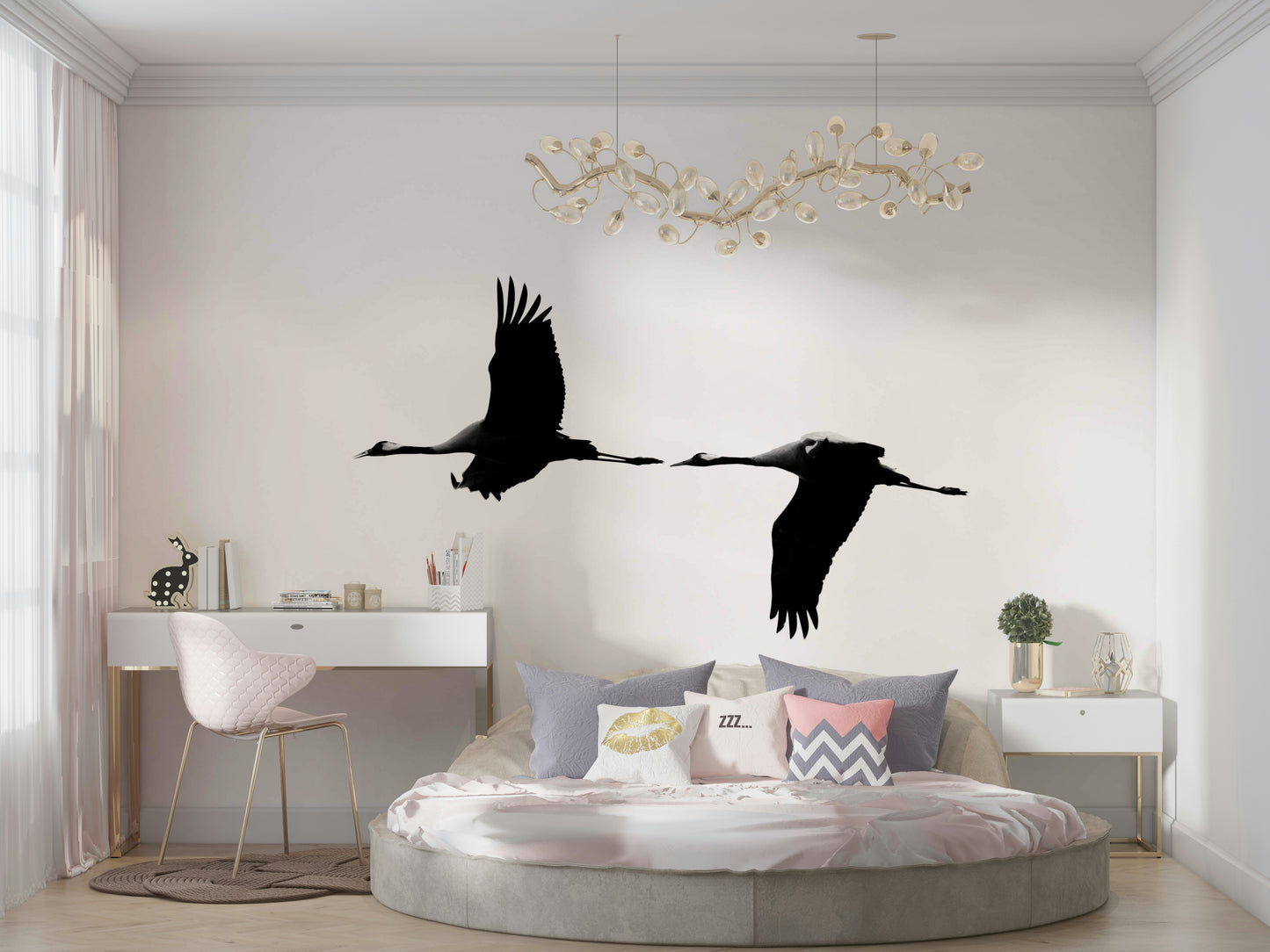 A beautiful serene crane wallpaper mural for a modern home.

