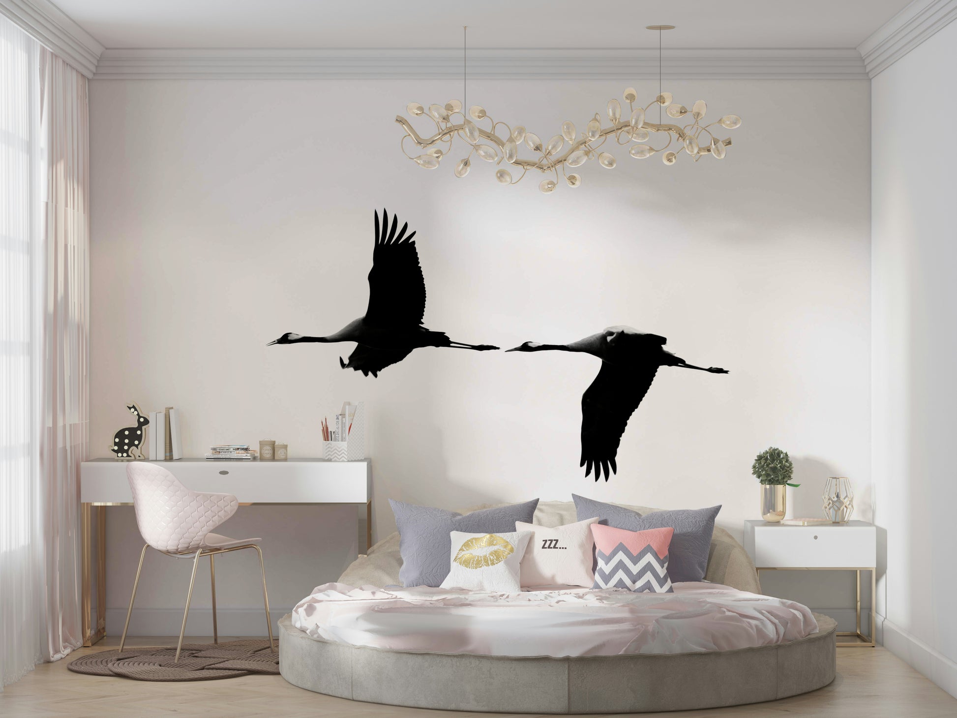 A beautiful serene crane wallpaper mural for a modern home.

