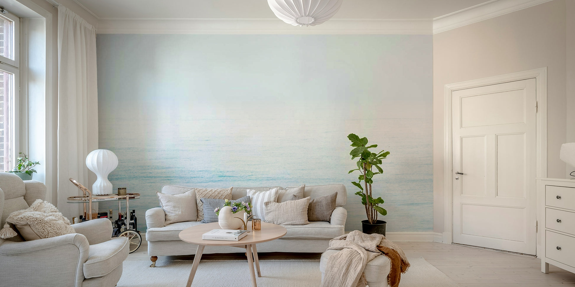 A graceful wave texture wall mural in cool, deep tones.

