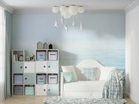 A calming abstract wave wallpaper mural that defines a space.

