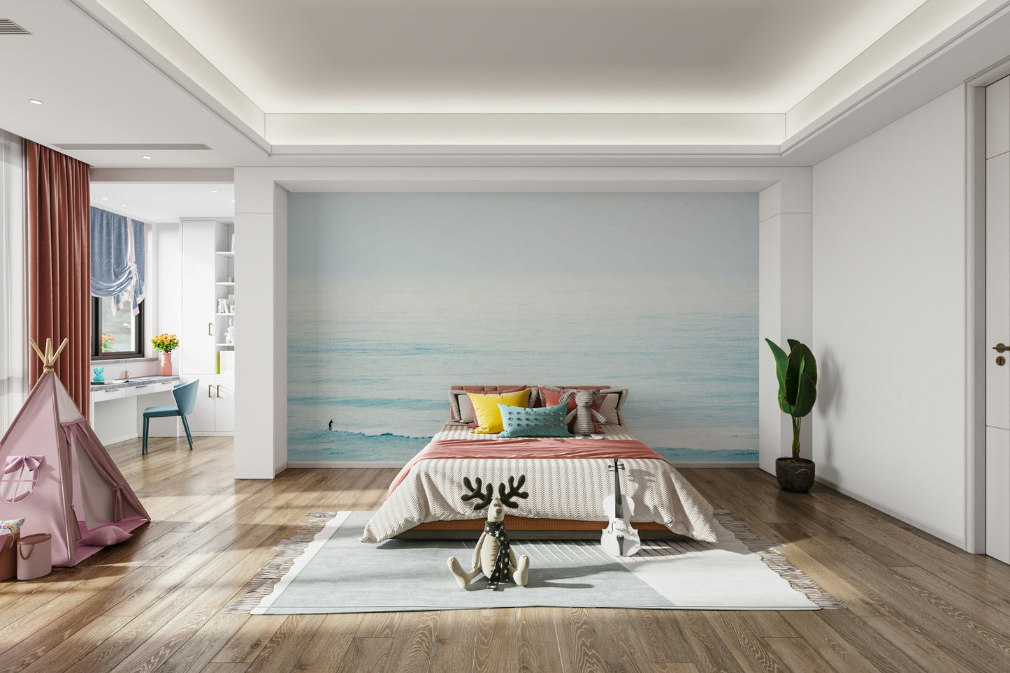 A classic winter scene wallpaper for walls with a coastal theme.

