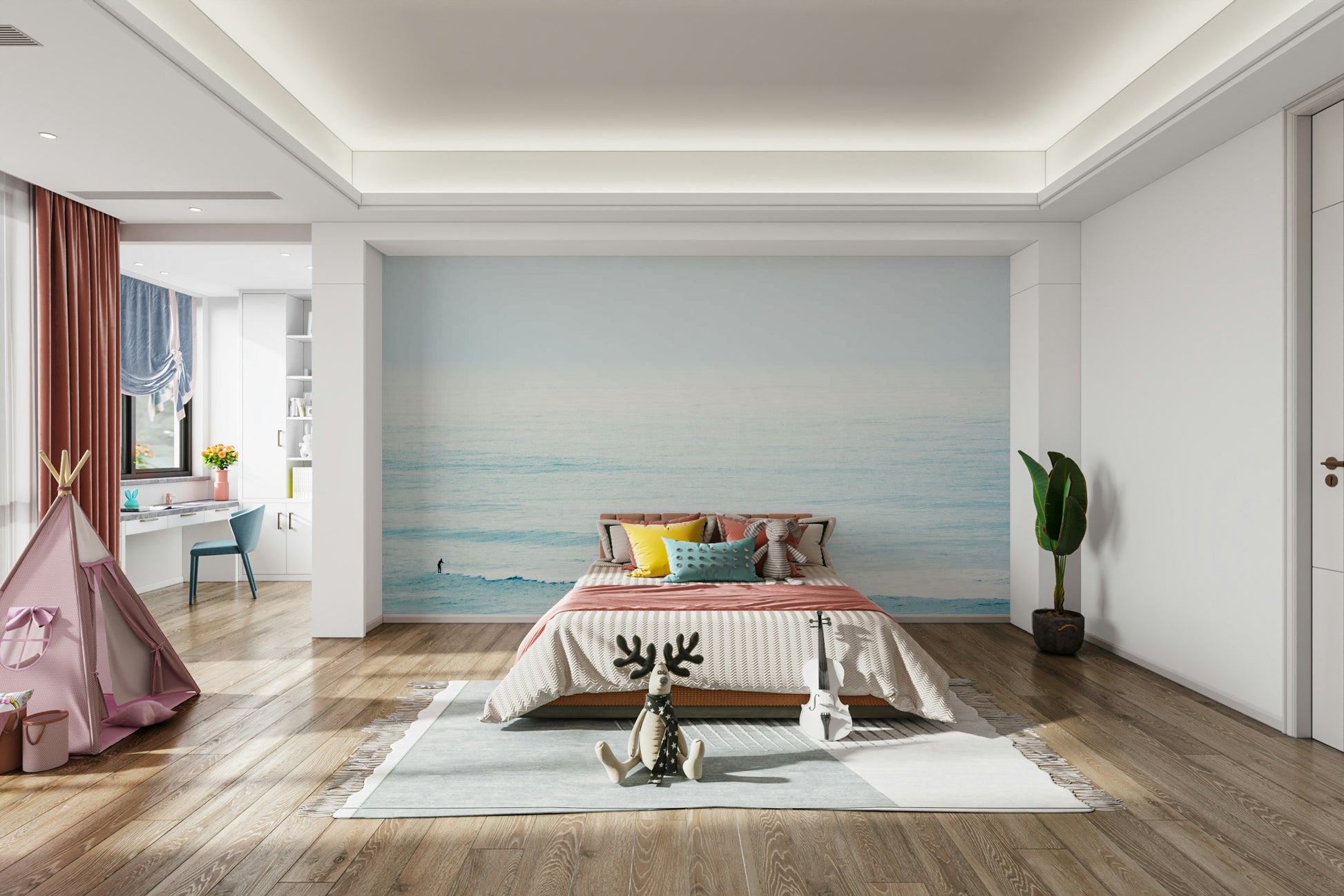 A classic winter scene wallpaper for walls with a coastal theme.

