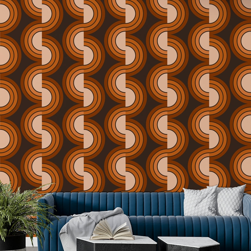An artistic groovy pattern mural on minimalist wallpaper.

