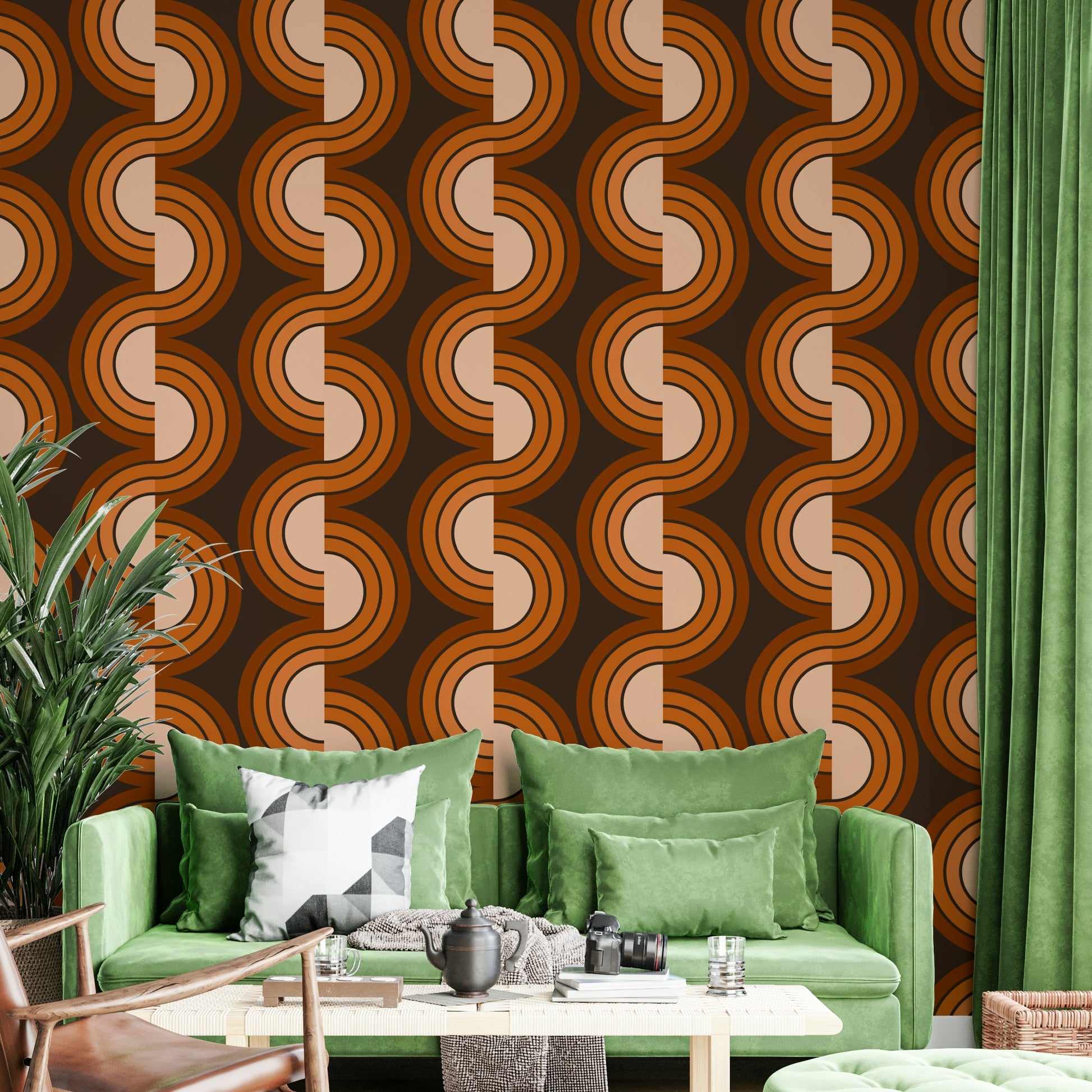 A beautiful modern art wall mural of interlocking shapes.

