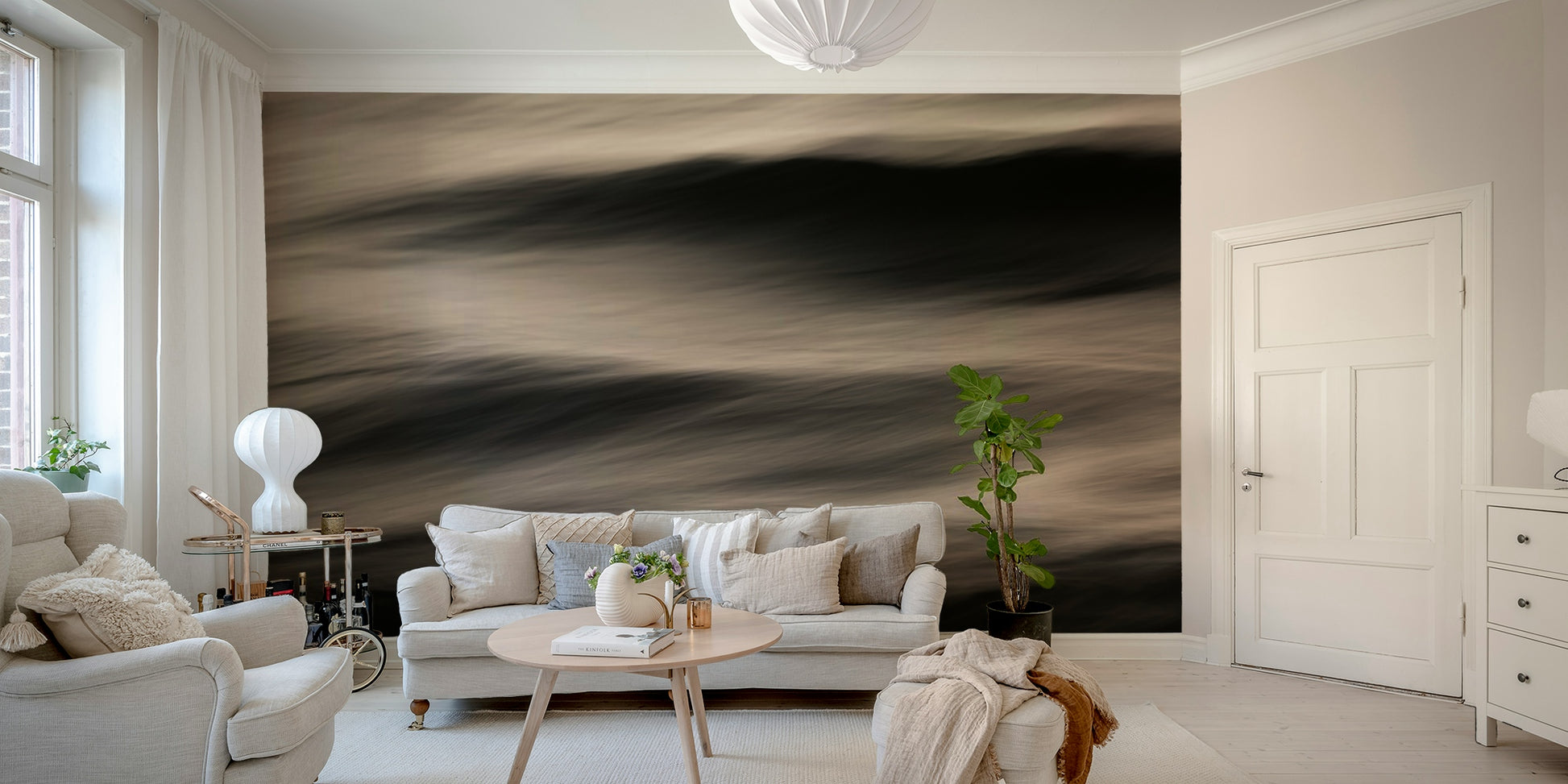 A calming water movement wallpaper mural that defines a space.

