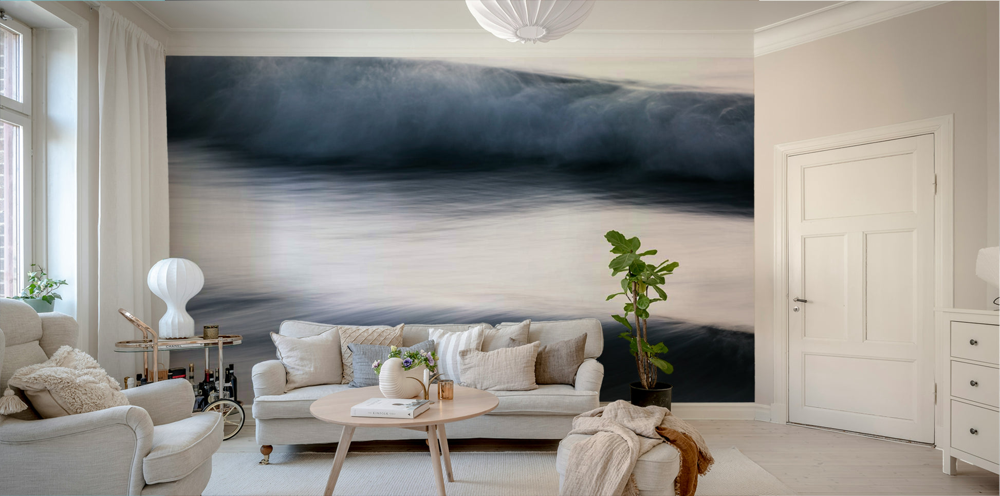A calming water movement wallpaper mural that defines a space.

