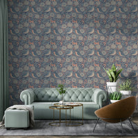 A graceful subtle bird wall mural in cool, natural tones.

