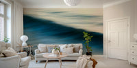 An artistic coastal scene mural on minimalist wallpaper.

