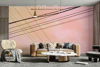 An artistic intersecting design mural on minimalist wallpaper.

