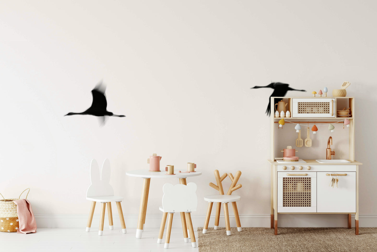 A beautiful serene crane wallpaper mural for a modern home.

