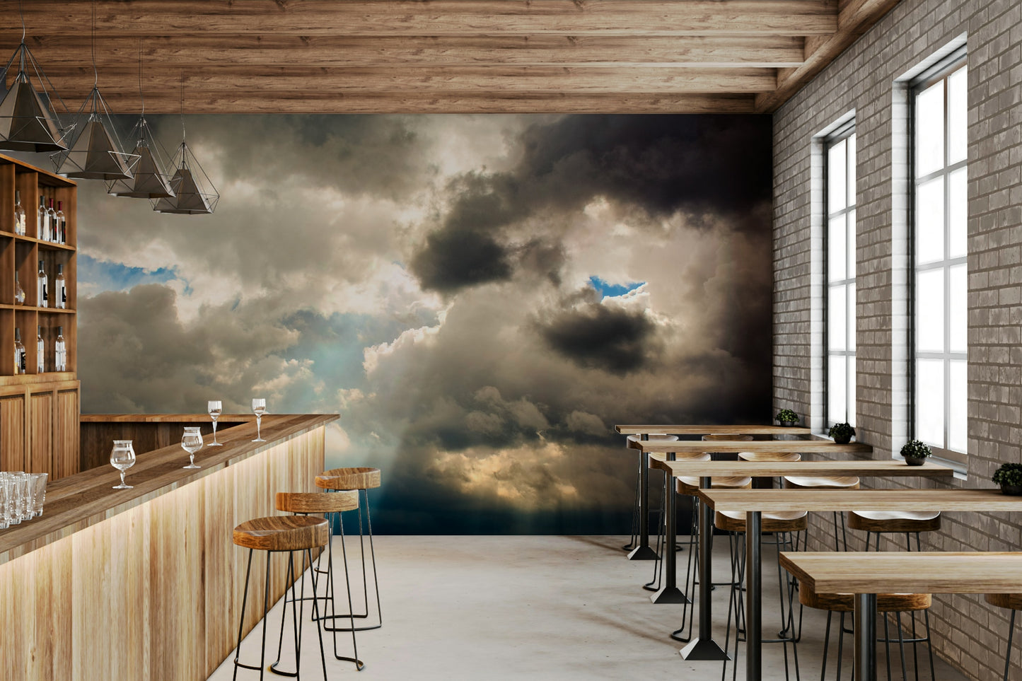 A beautiful modern cloud wall mural for a living room.

