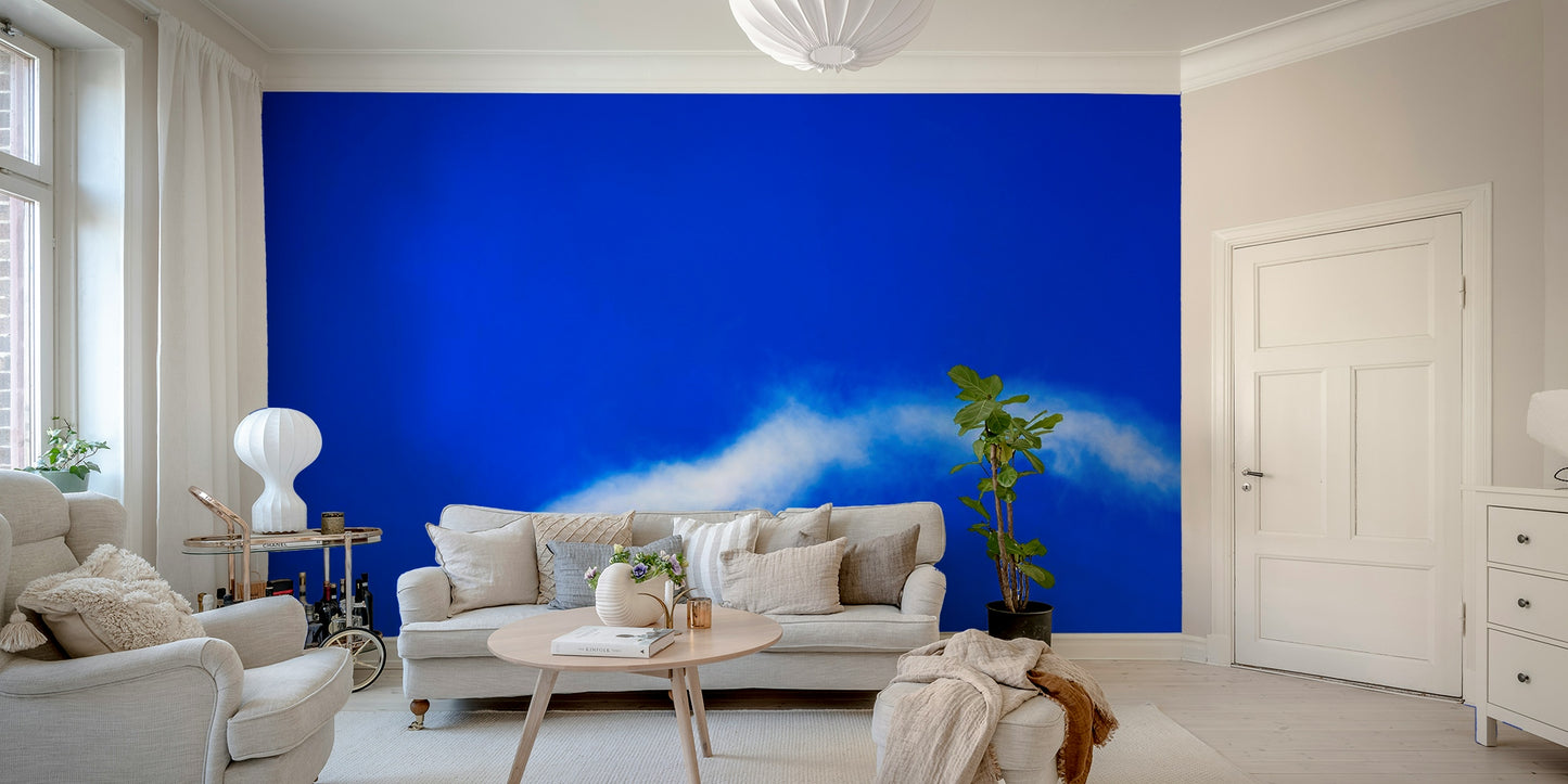 A graceful subtle cloud wall mural in bright blue tones.

