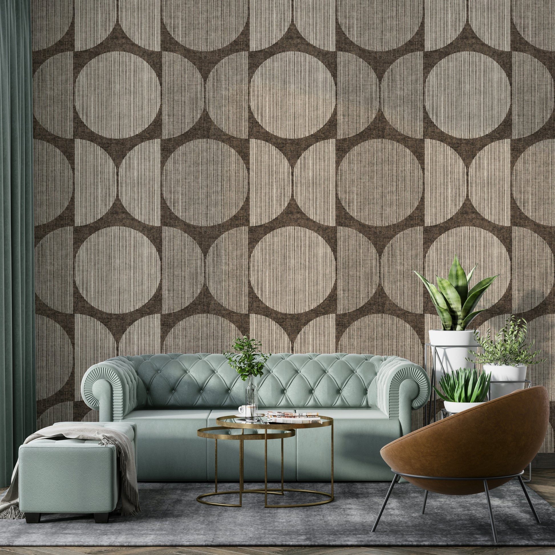 A beautiful Bauhaus circle wallpaper mural for a rustic room.

