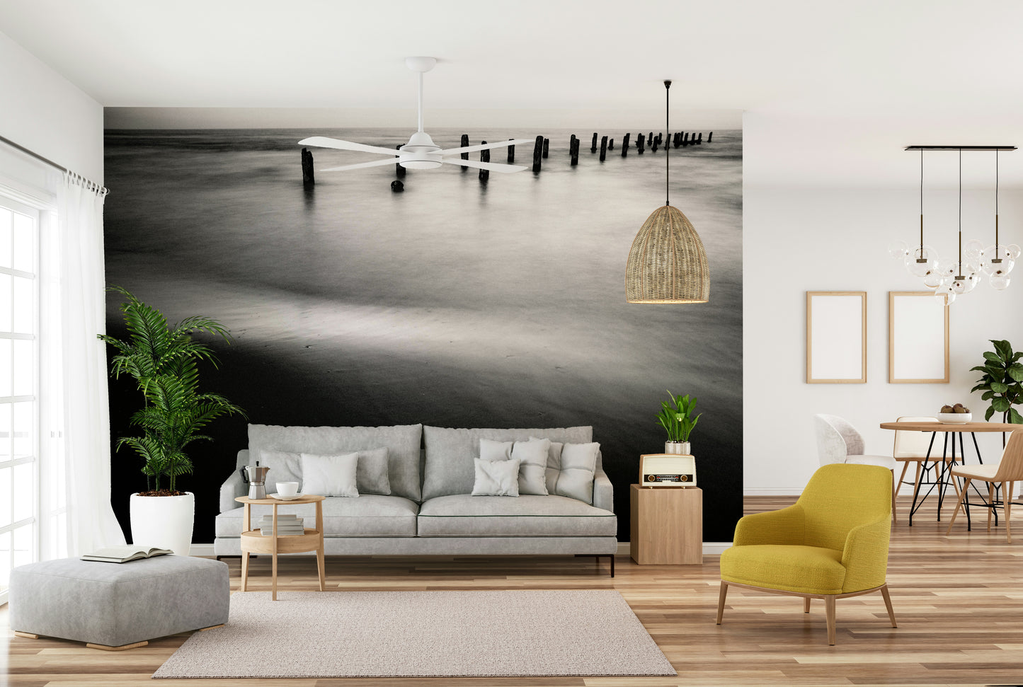 A calming water movement wallpaper mural that defines a space.

