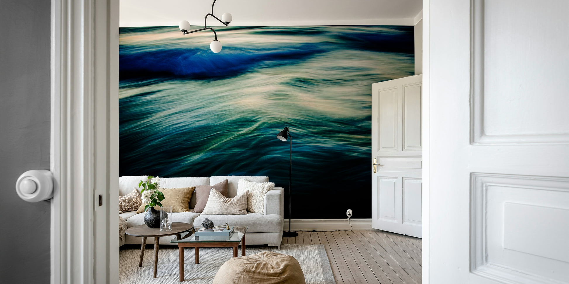 A beautiful abstract wave wallpaper mural for a modern home.

