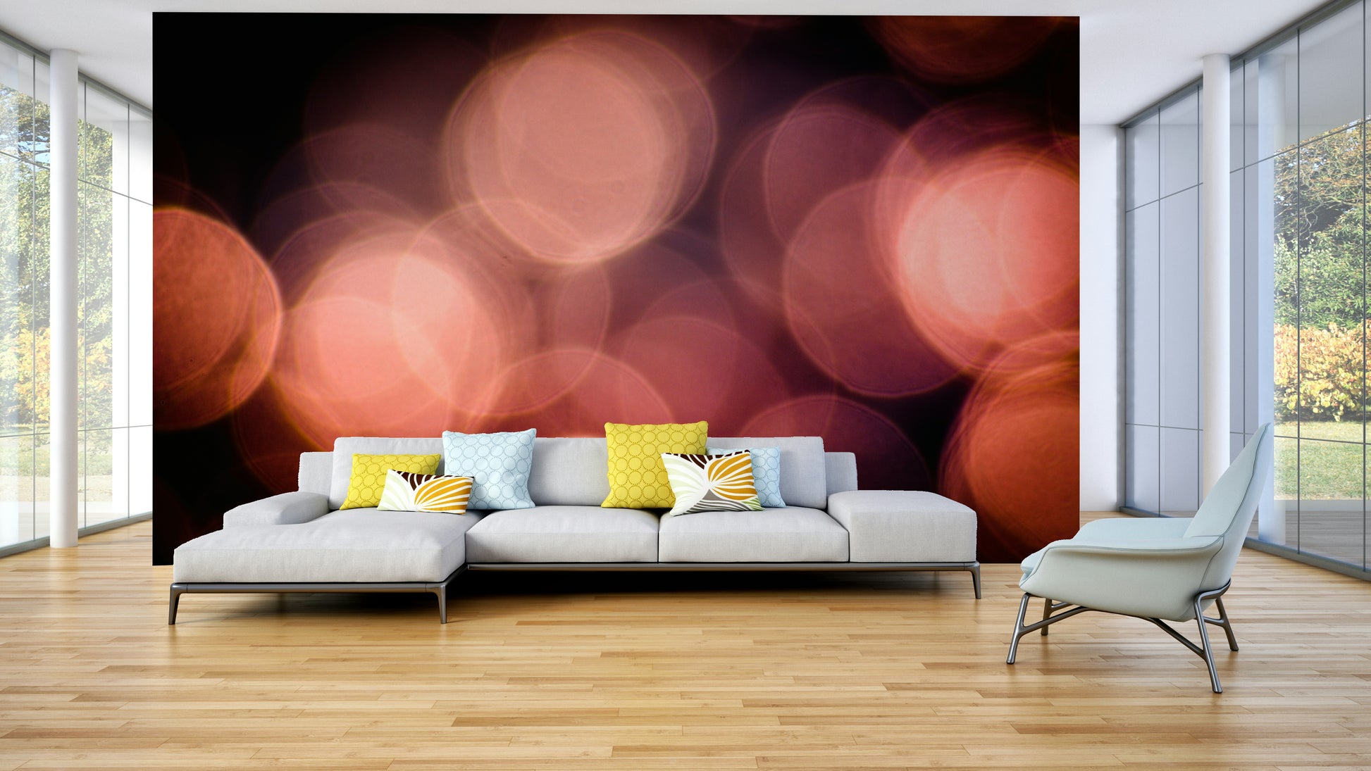 A graceful subtle pattern wall mural in cool, natural tones.

