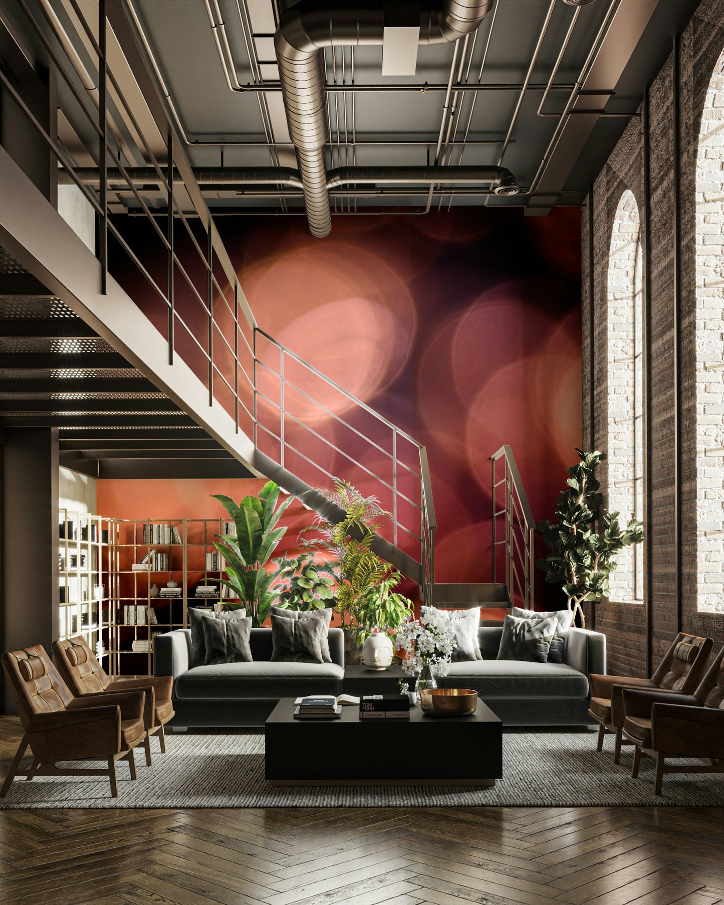 An artistic abstract water mural on minimalist wallpaper.

