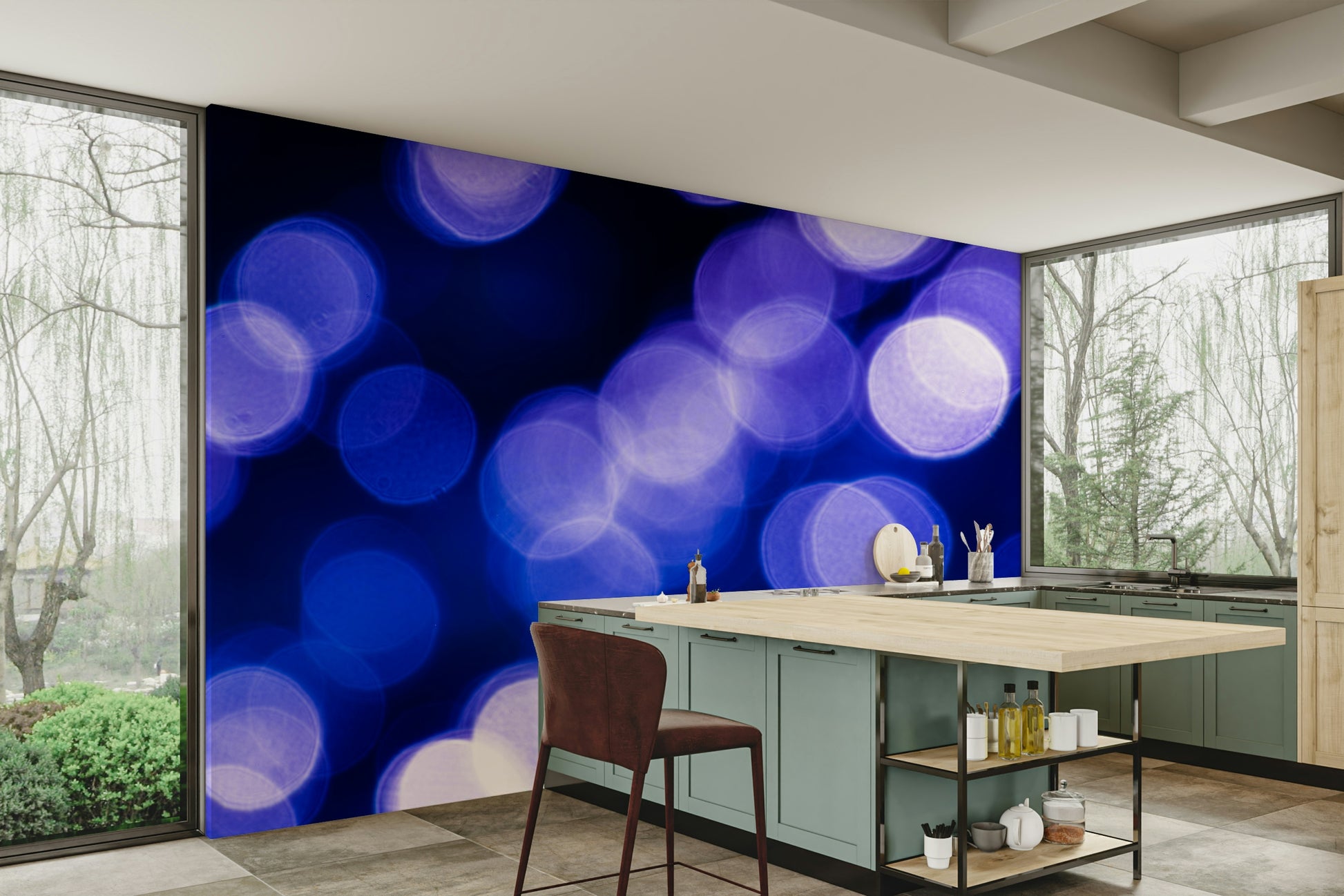 A beautiful wide-angle wall mural of the sea.

