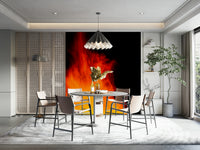 A calming abstract firelight wallpaper mural that defines a space.

