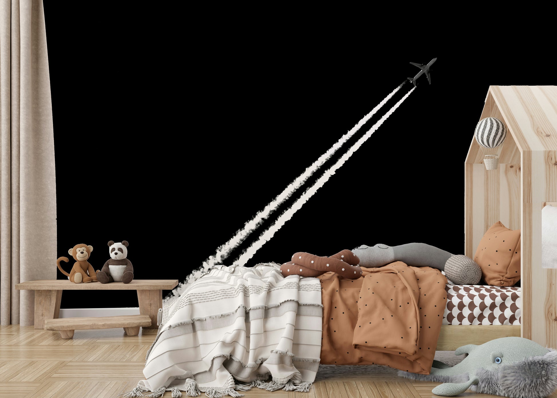 A calming modern design wallpaper mural that defines a space.

