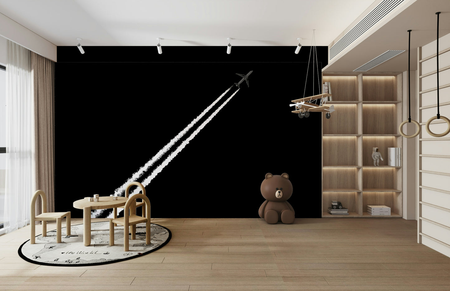 A contemplative monochrome pattern wallpaper mural for a feature wall.

