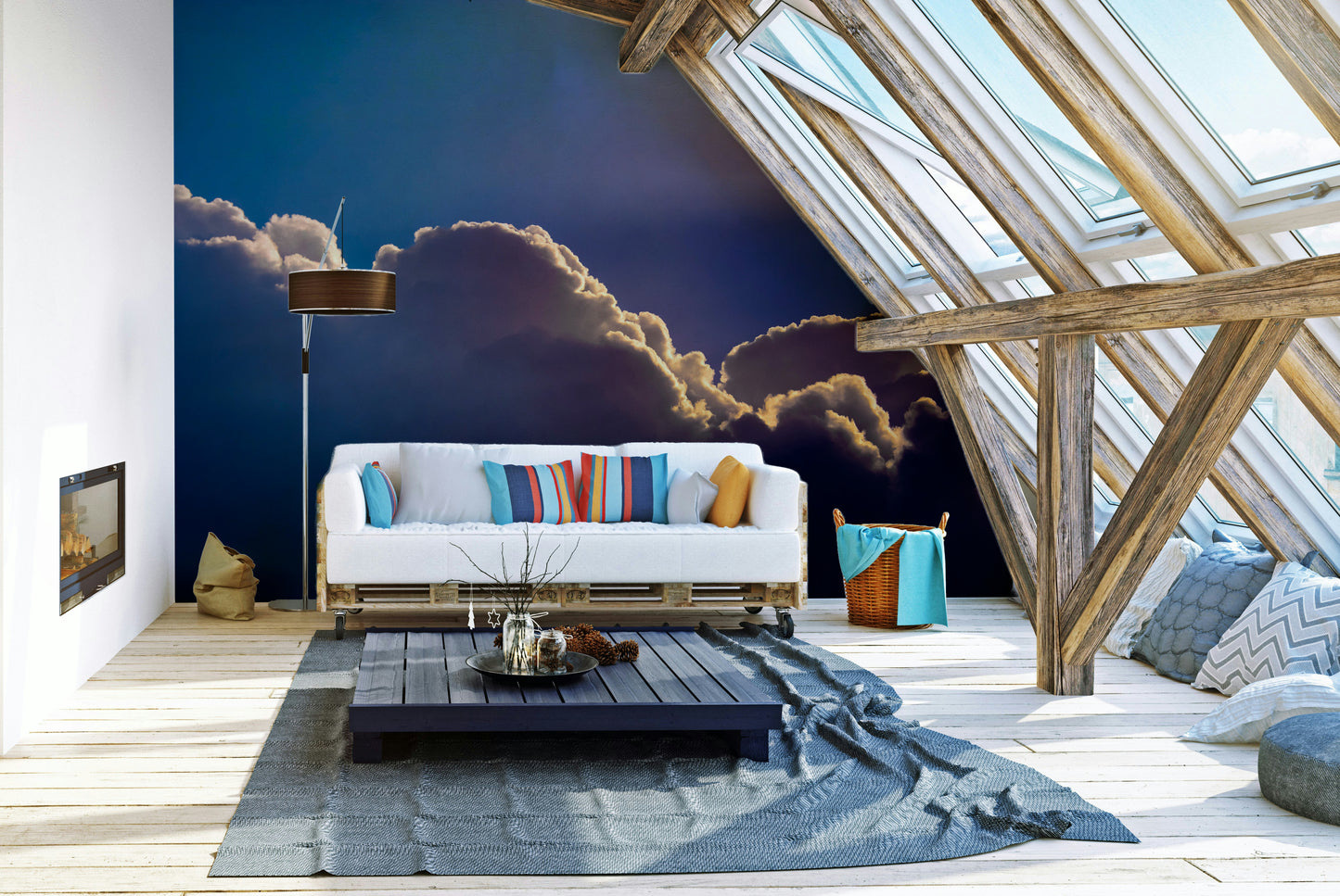 A beautiful serene sunrise wallpaper mural for a modern home.

