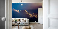 An artistic fresh dawn mural on minimalist wallpaper.

