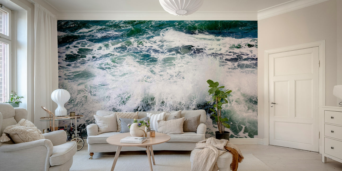 A contemplative white splash wallpaper mural for a feature wall.


